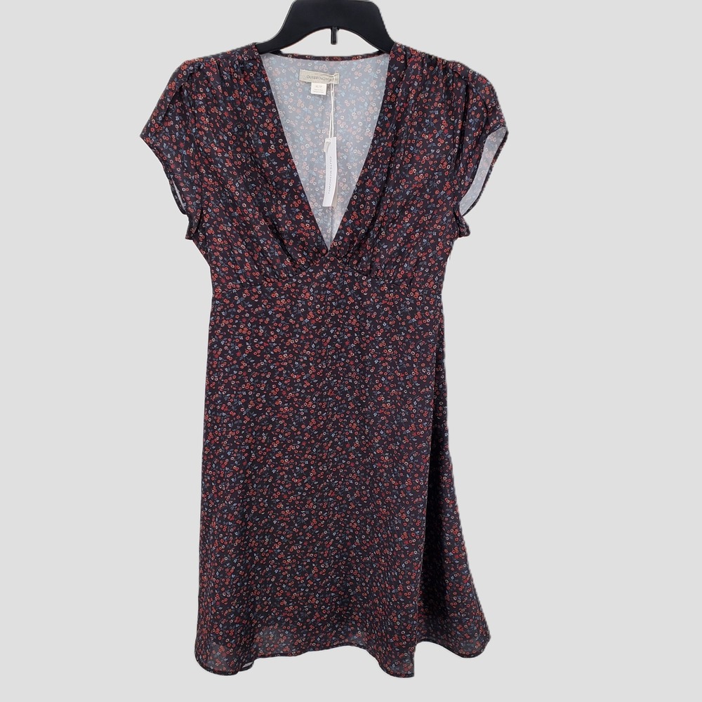 Outerknown Juniper Floral Print V Neck Short Sleeve Mini‎ Dress Lightweight XS